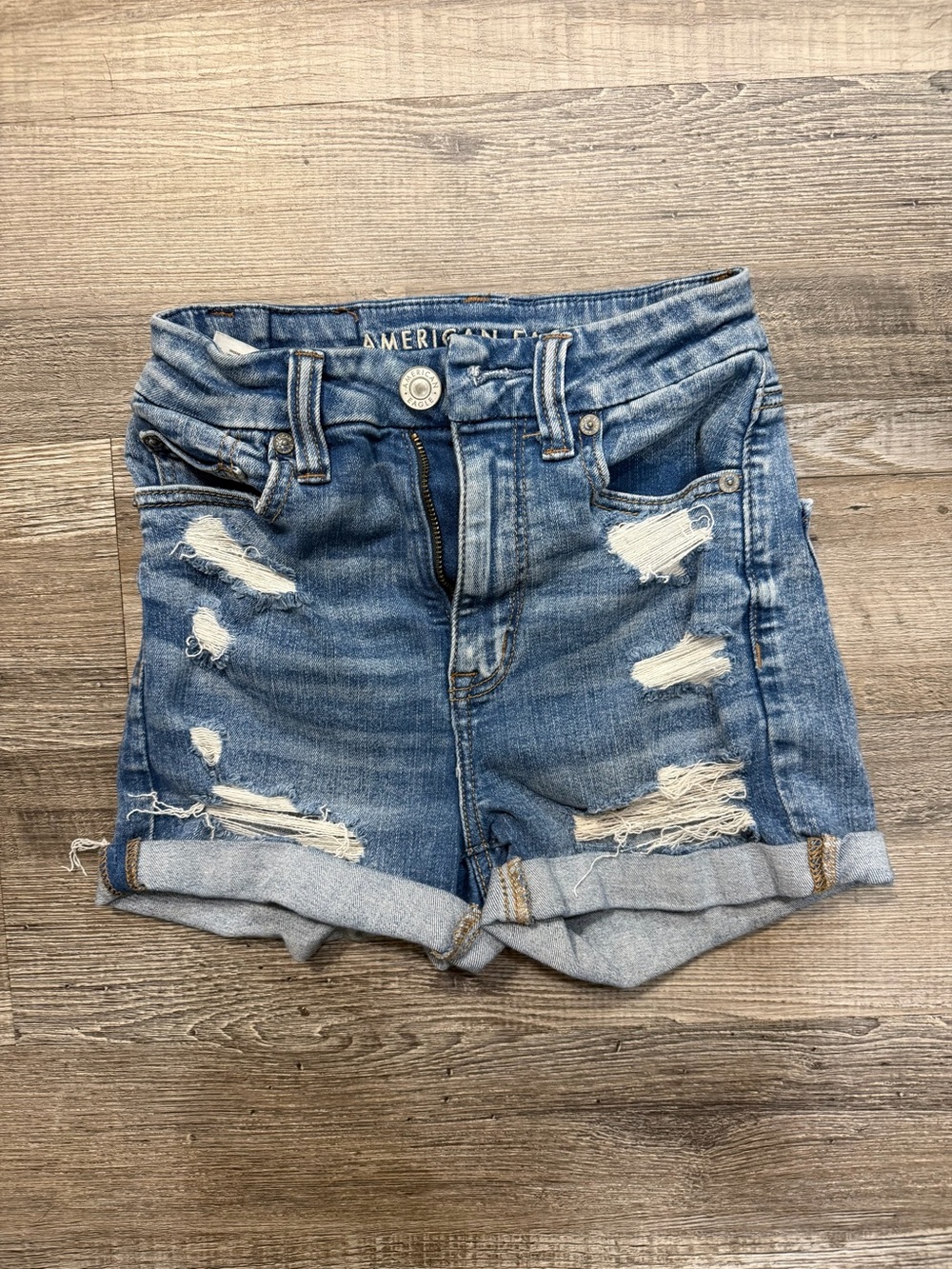 American Eagle Outfitters Distressed Blue Denim Shorts next level Stretch‎ Read* - Picture 2 of 11